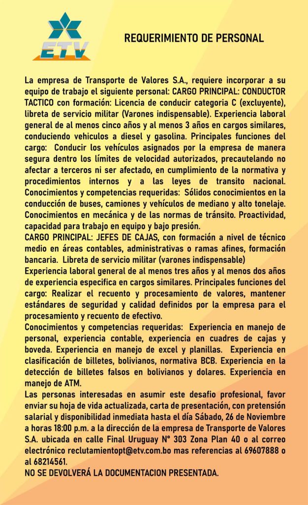 Requerimiento de Personal Radio Kollasuyo