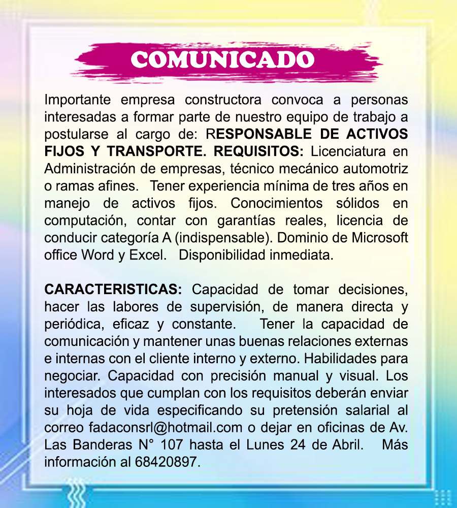 Requerimiento de personal Radio Kollasuyo