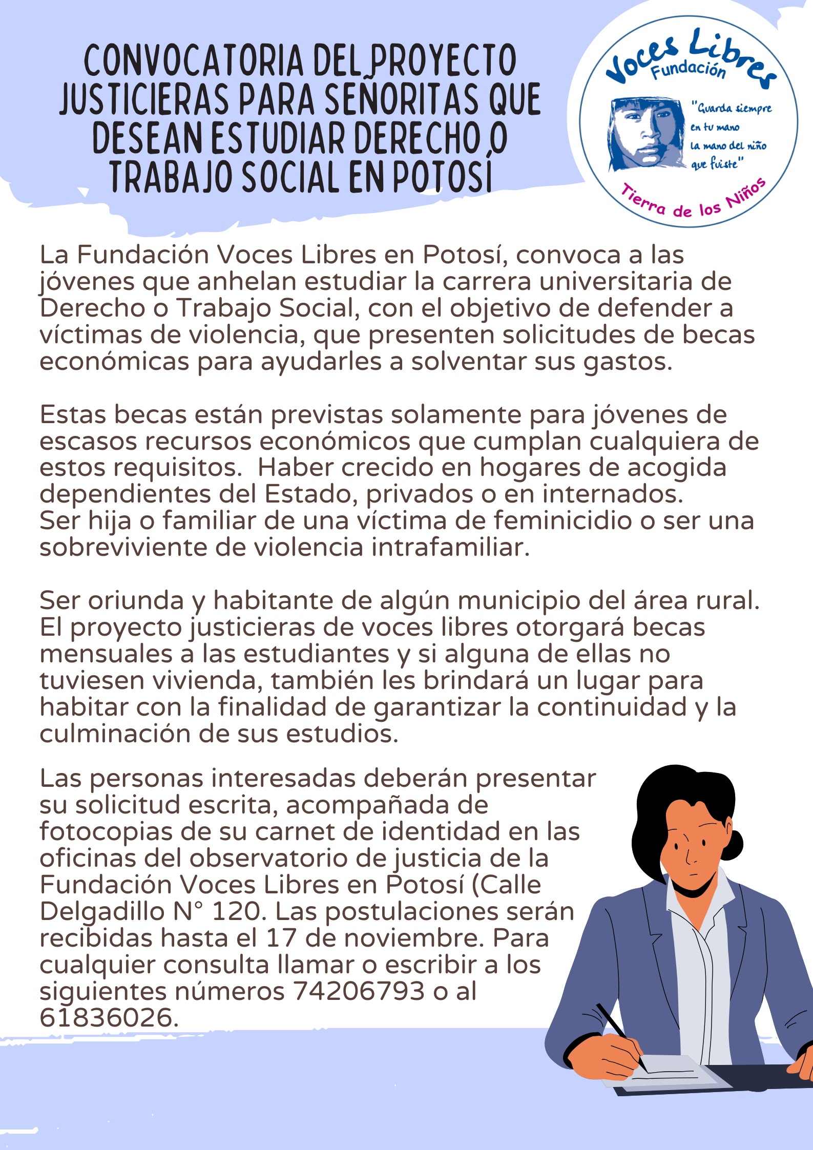 Convocatoria del proyecto justicieras para señoritas que desean