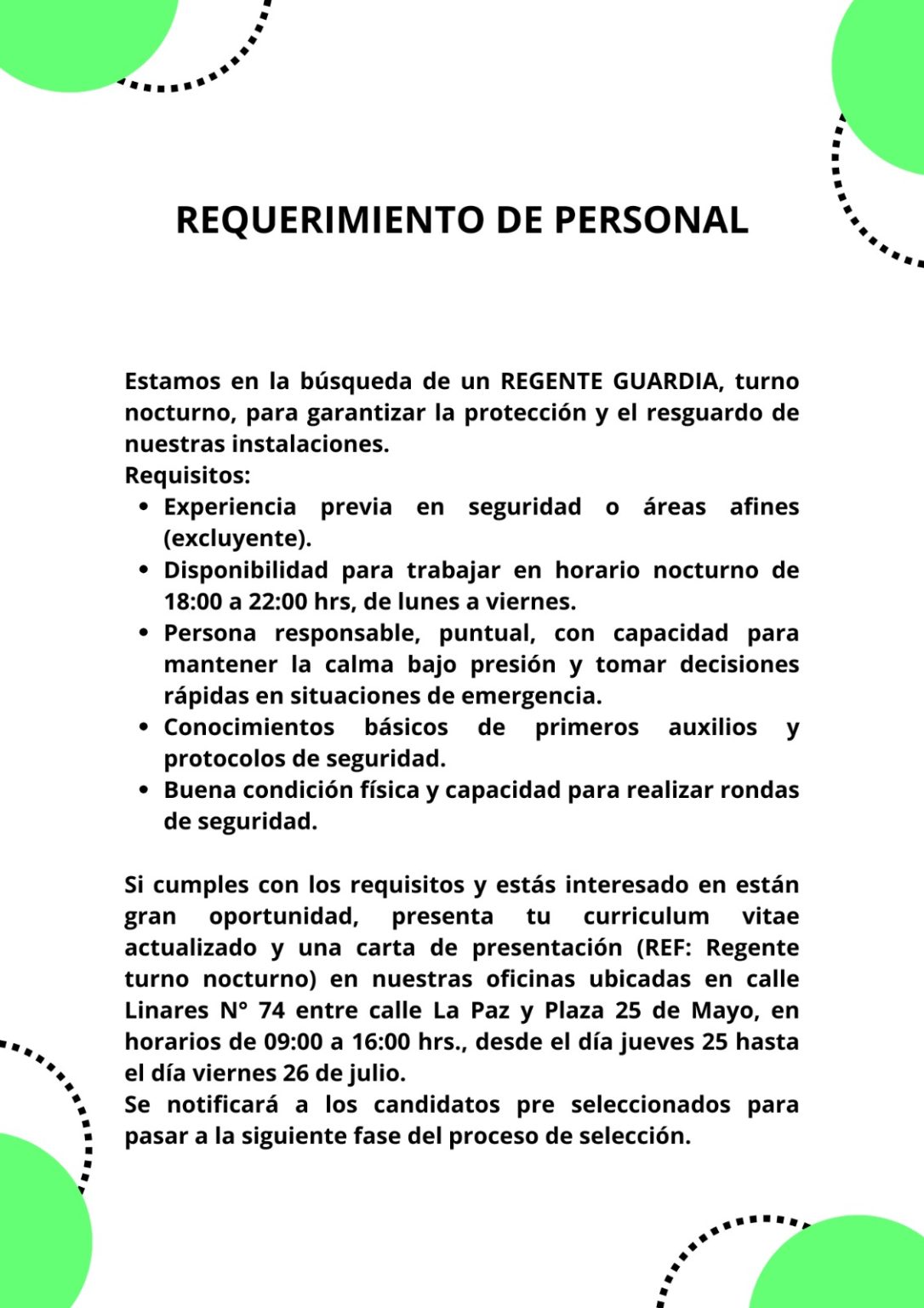 Requerimiento de personal Radio Kollasuyo